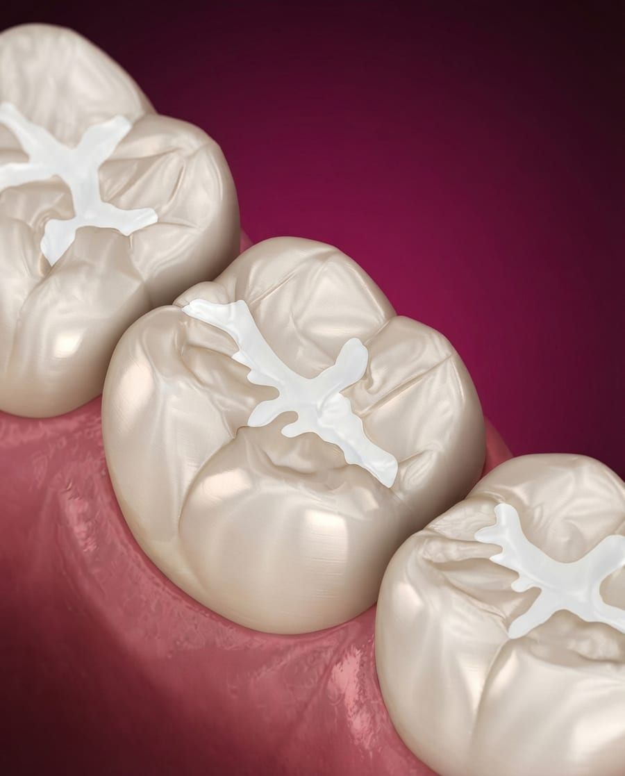 Close-up of a dental sealant application at Ooi Dan Rakan